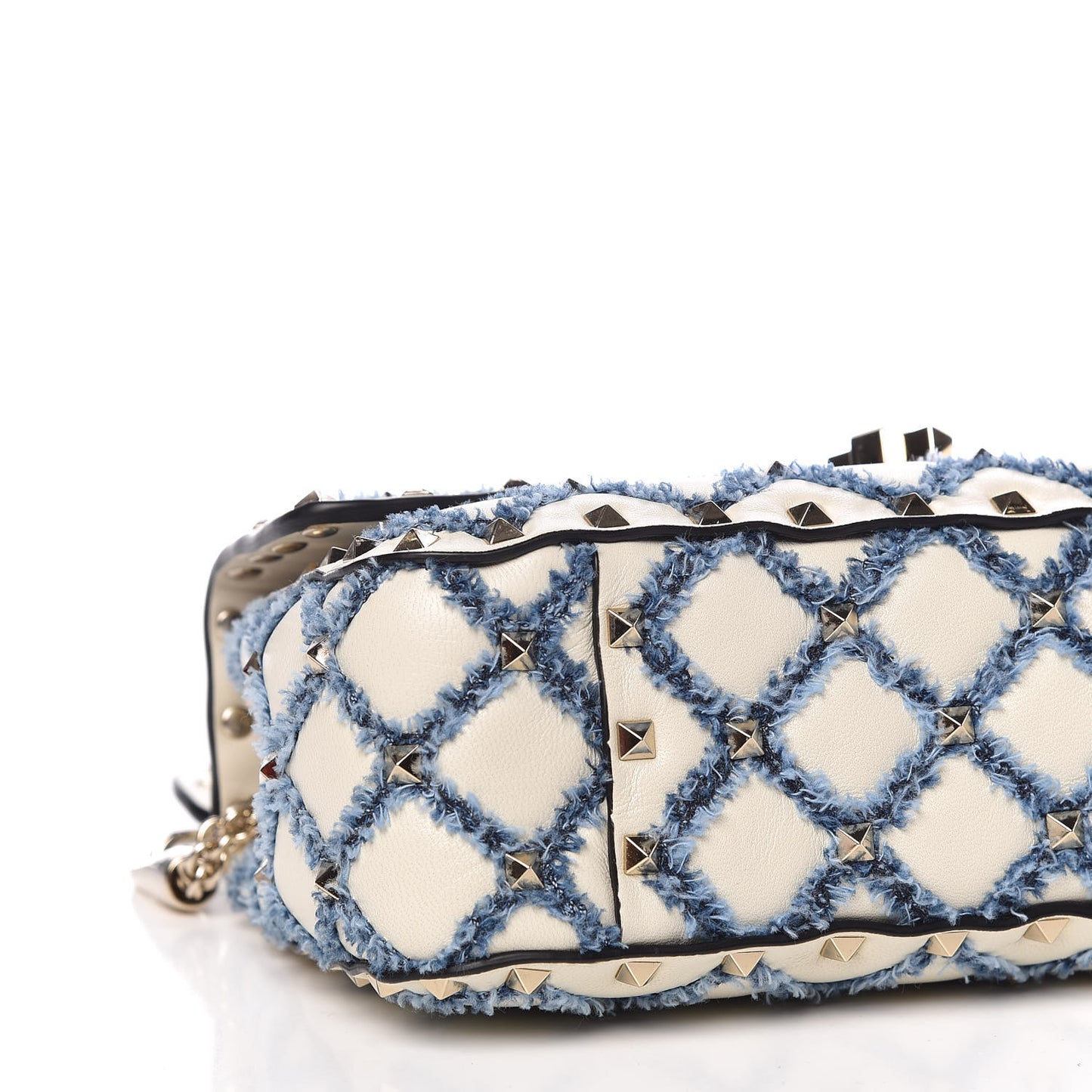 Lambskin Denim Quilted Small Rockstud Spike Shoulder Bag Ivory