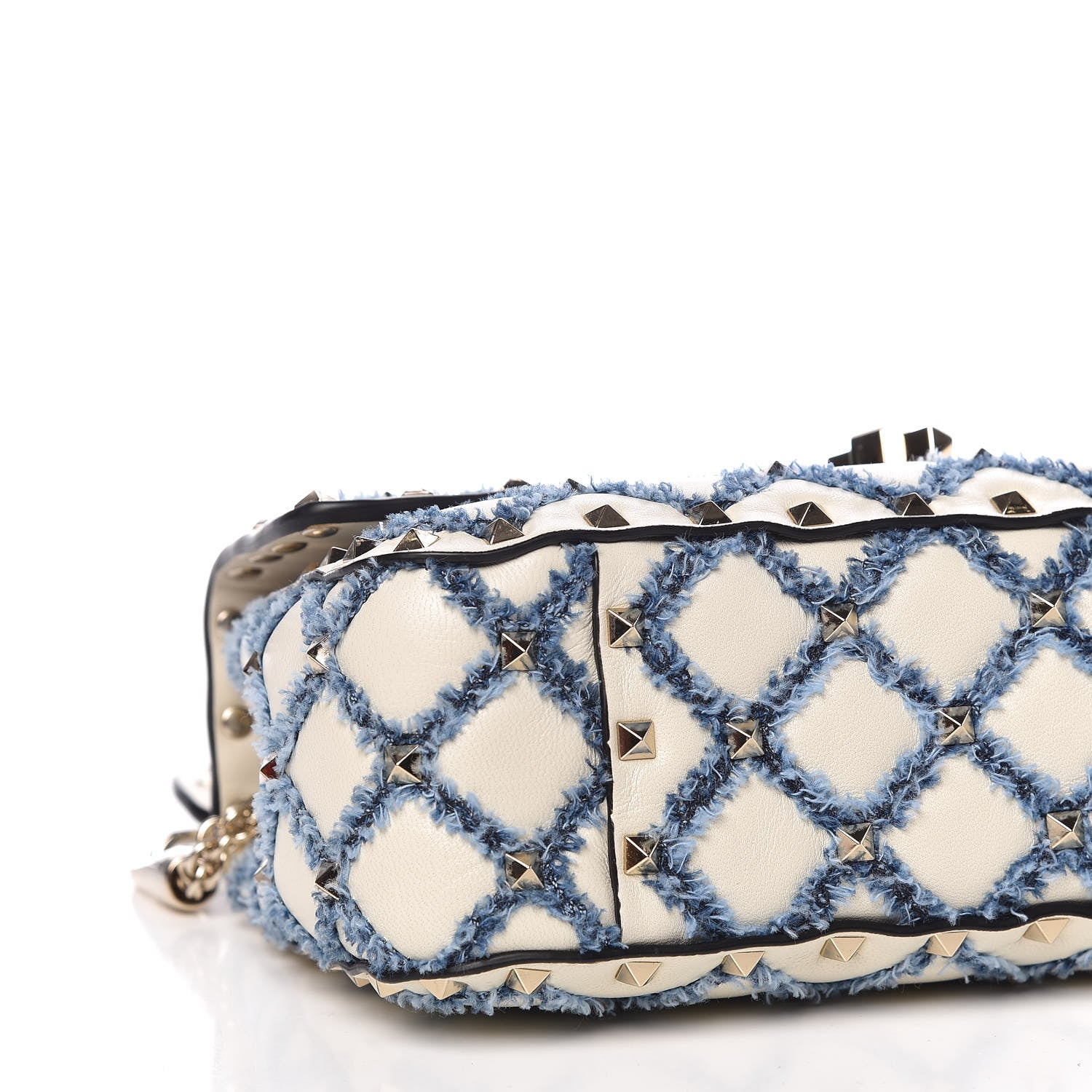 Valentino Garavani Lambskin Denim Quilted Small Rockstud Spike Shoulder Bag Ivory 9 of 12