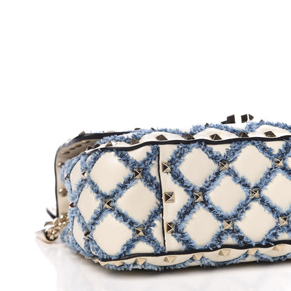 Valentino Garavani Lambskin Denim Quilted Small Rockstud Spike Shoulder Bag Ivory 9 of 12