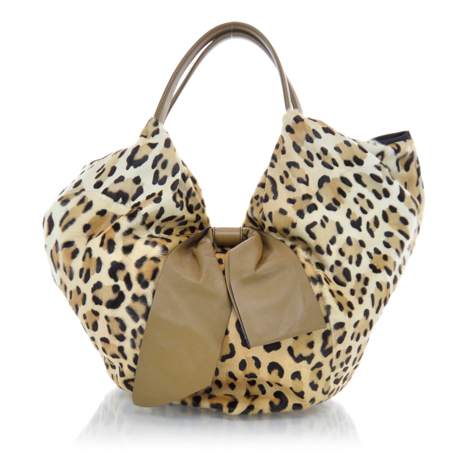 Valentino Garavani Goat Hair Leopard Print 360 Bow Hobo 1 of 10