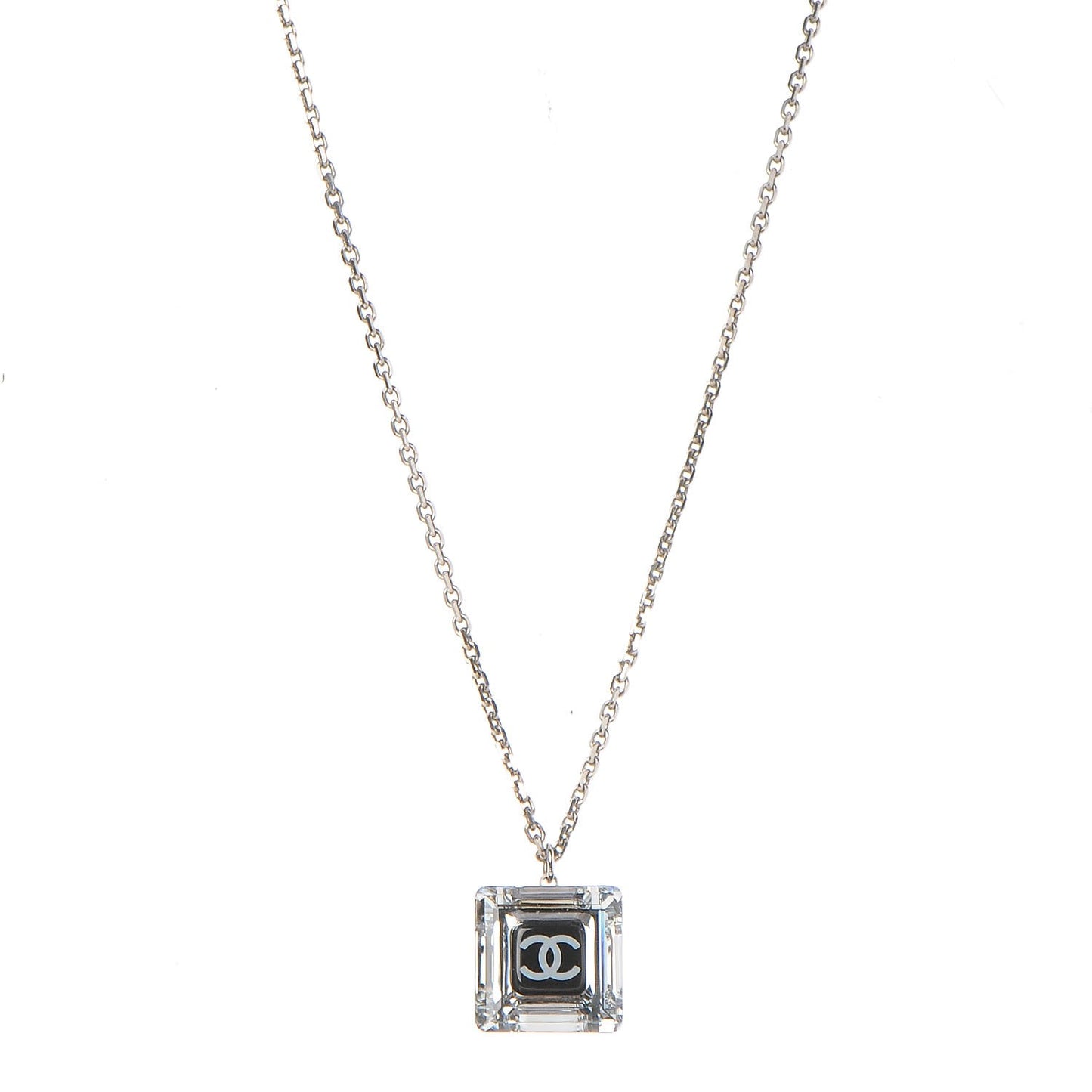 Lucite CC Square Charm Necklace