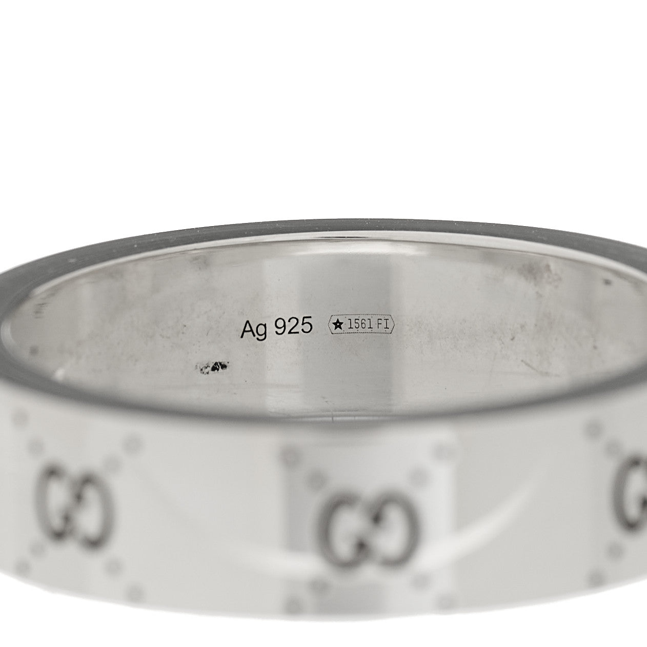Gucci X ADIDAS Sterling Silver Trefoil GG Monogram Band Ring 63 10.5 5 of 7