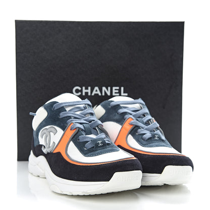 Chanel Nylon Calfskin Suede CC Womens Sneakers 38 Navy White Orange 9 of 9