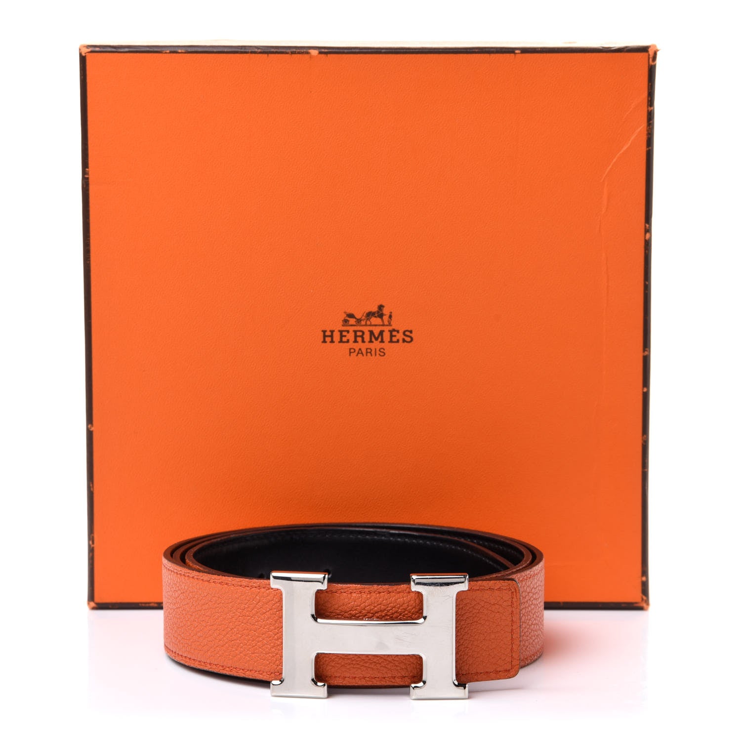Hermes Box Togo 32mm H Belt 90 Black Orange 18 of 18