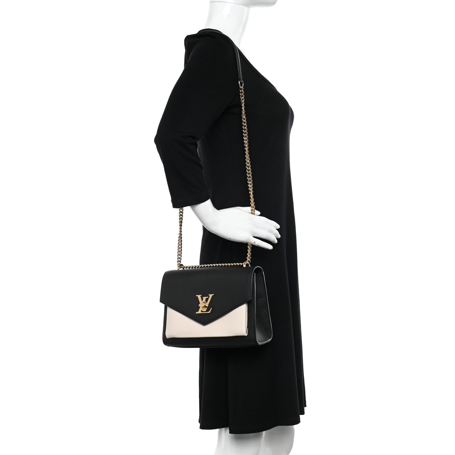 Louis Vuitton Soft Calfskin Mylockme Chain Bag BB Black Creme 2 of 10