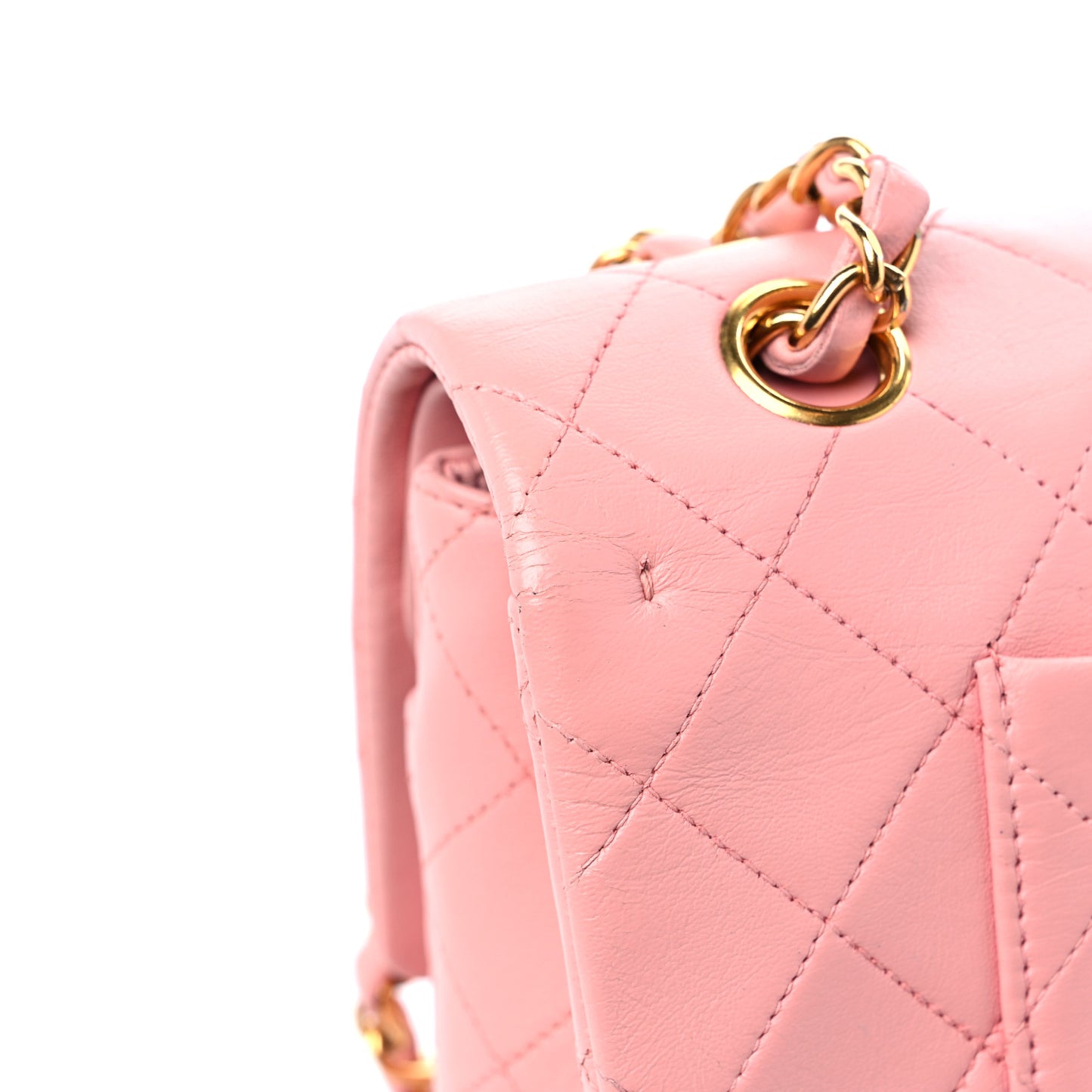 Lambskin Quilted Medium Double Flap Light Pink
