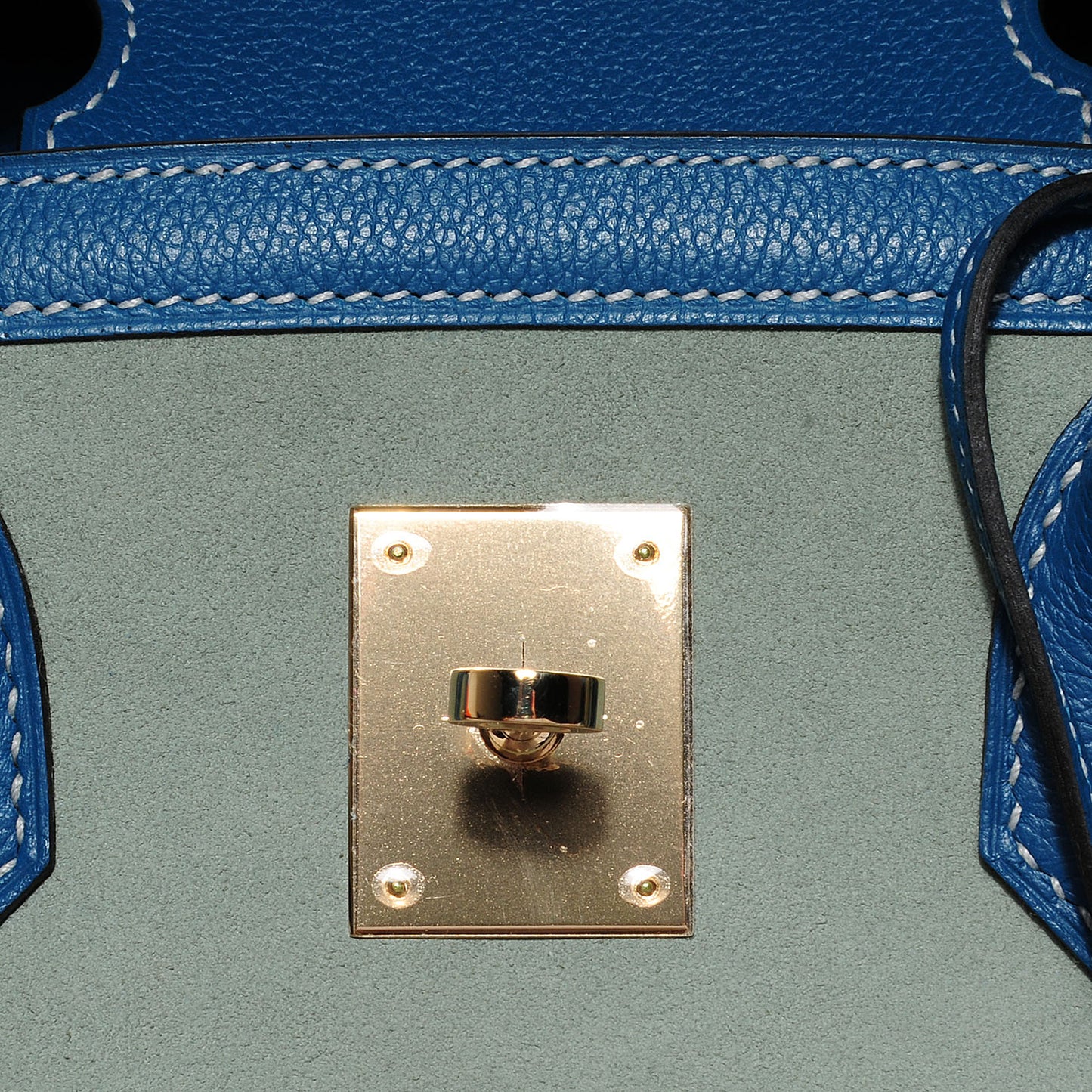 Veau Doblis Evergrain Grizzly Birkin 35 Bleu de Galice Ciel
