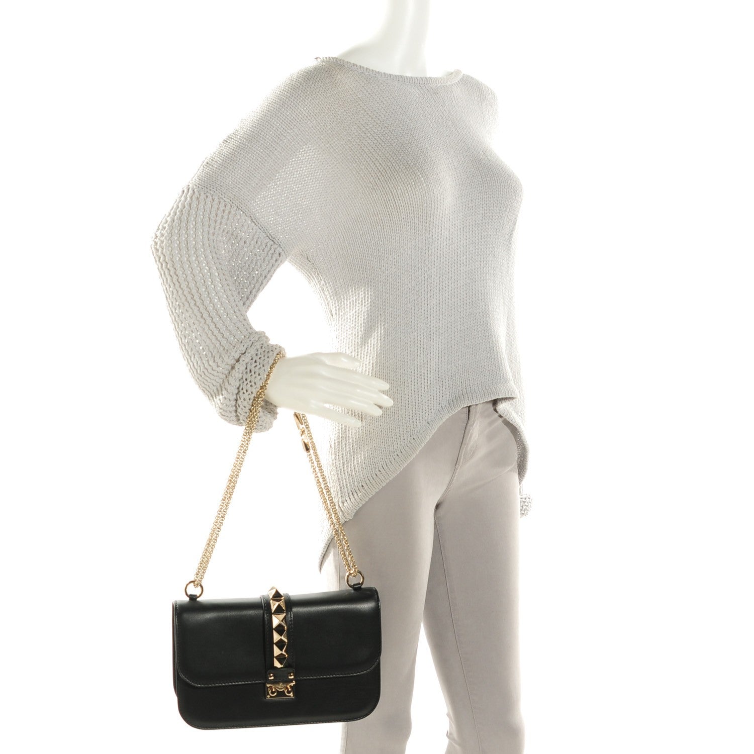 Valentino Garavani Vitello Medium Glam Lock Rockstud Flap Black 2 of 7