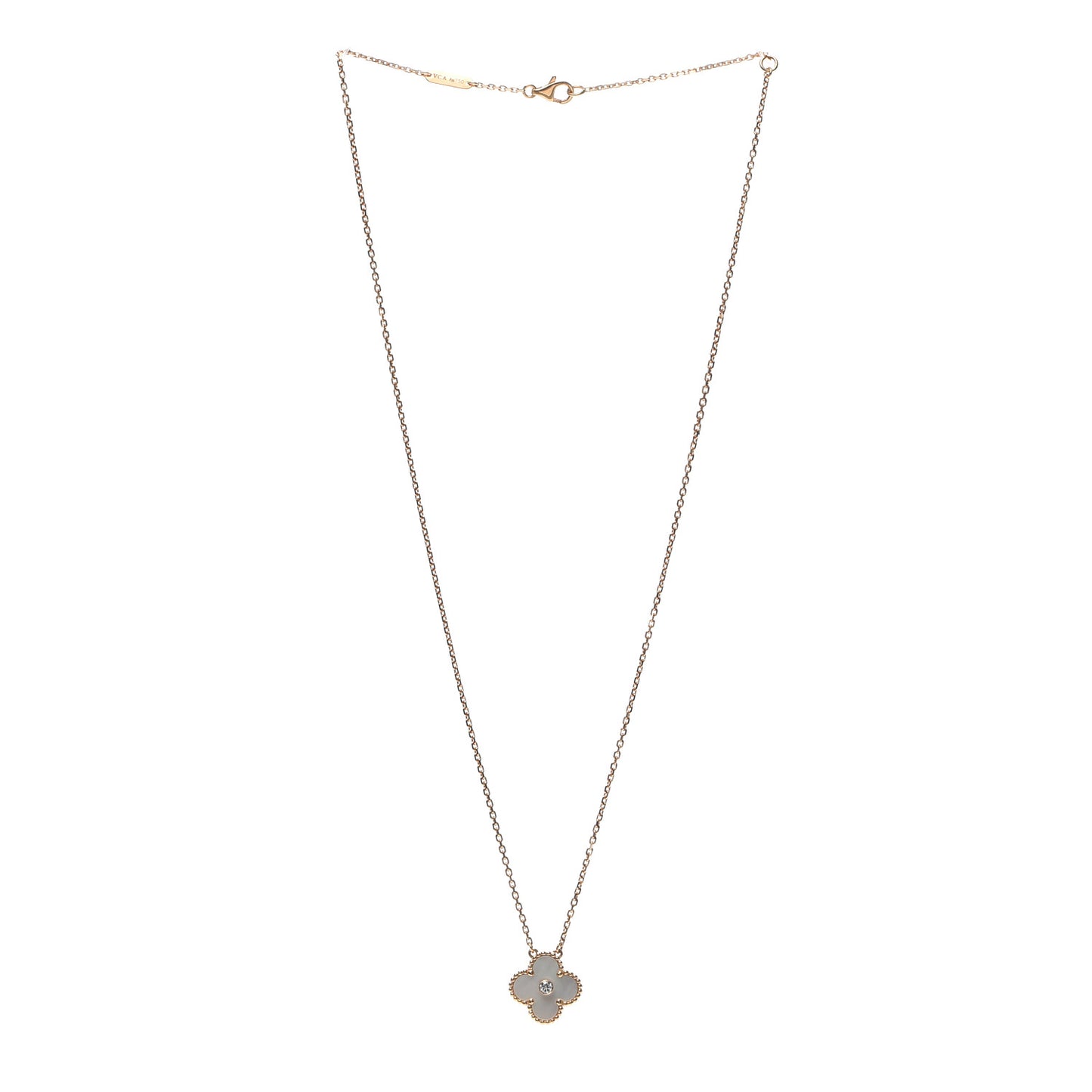 18K Rose Gold Diamond Mother of Pearl Vintage Alhambra Pendant Necklace