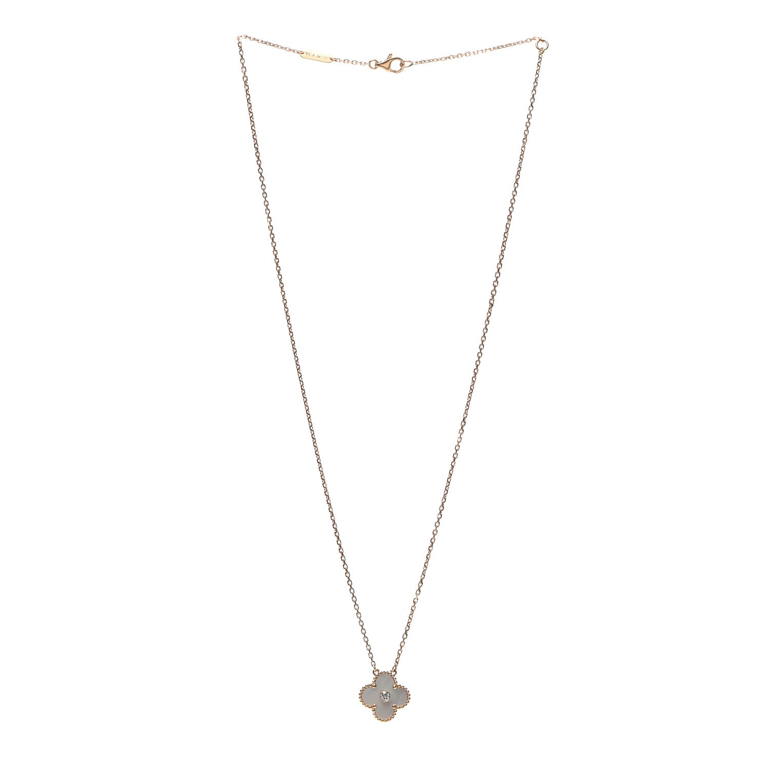Van Cleef & Arpels 18K Rose Gold Diamond Mother of Pearl Vintage Alhambra Pendant Necklace 4 of 7