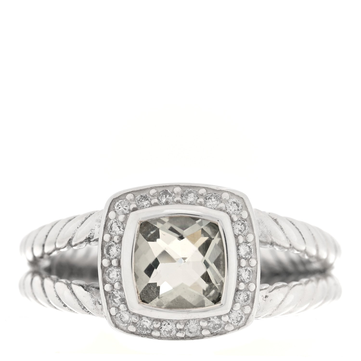 David Yurman Sterling Silver Diamond Prasiolite 7mm Petite Albion Ring 59 8.75 1 of 4