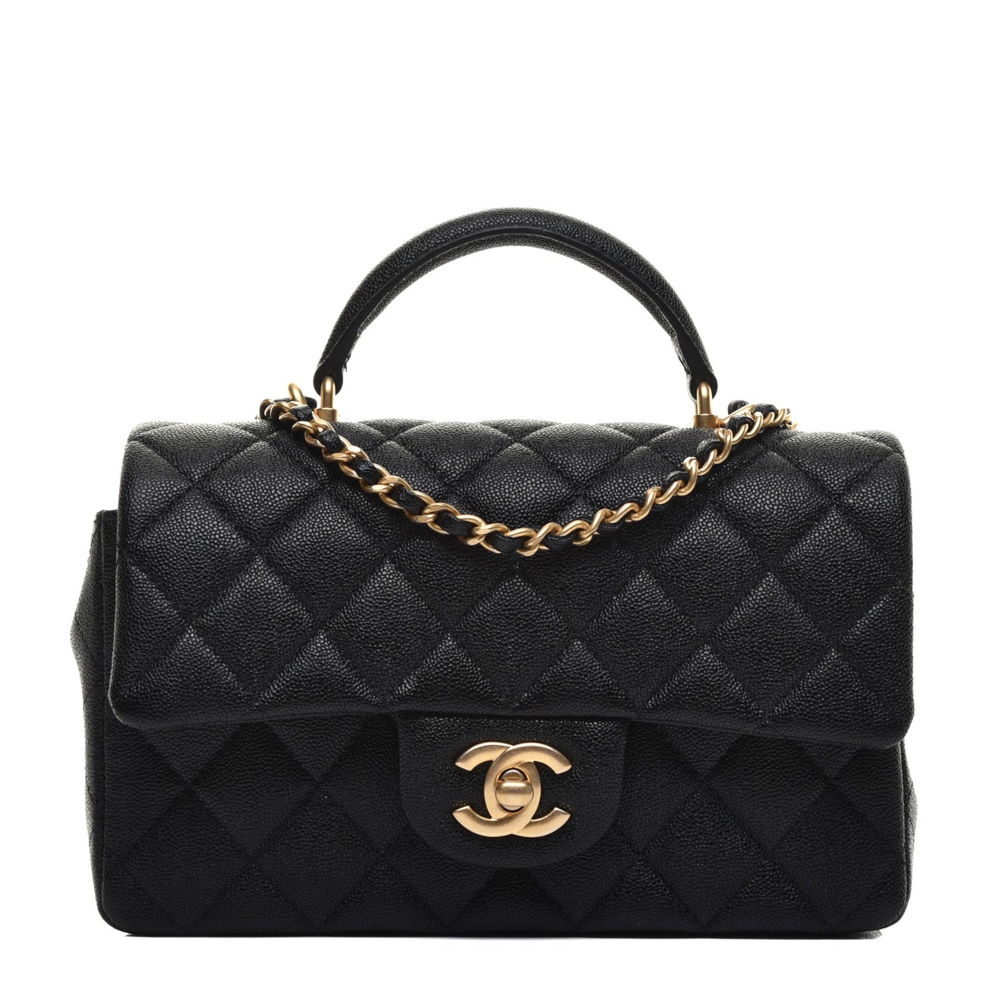 Caviar Quilted Mini Top Handle Rectangular Flap Black
