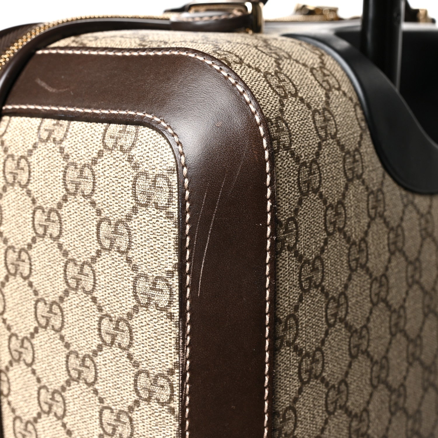 Gucci GG Supreme Monogram Selleria Calfskin Four Wheel Carry On Suitcase Beige Ebony Cocoa 11 of 14