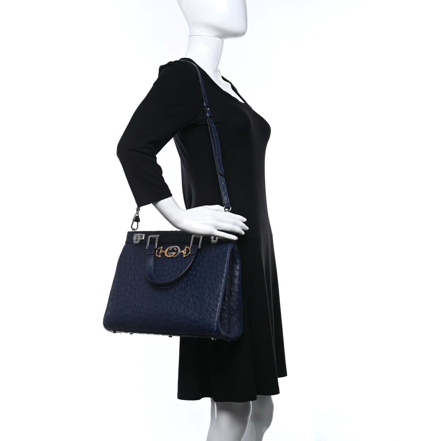 Ostrich Medium Zumi Top Handle Bag Blue