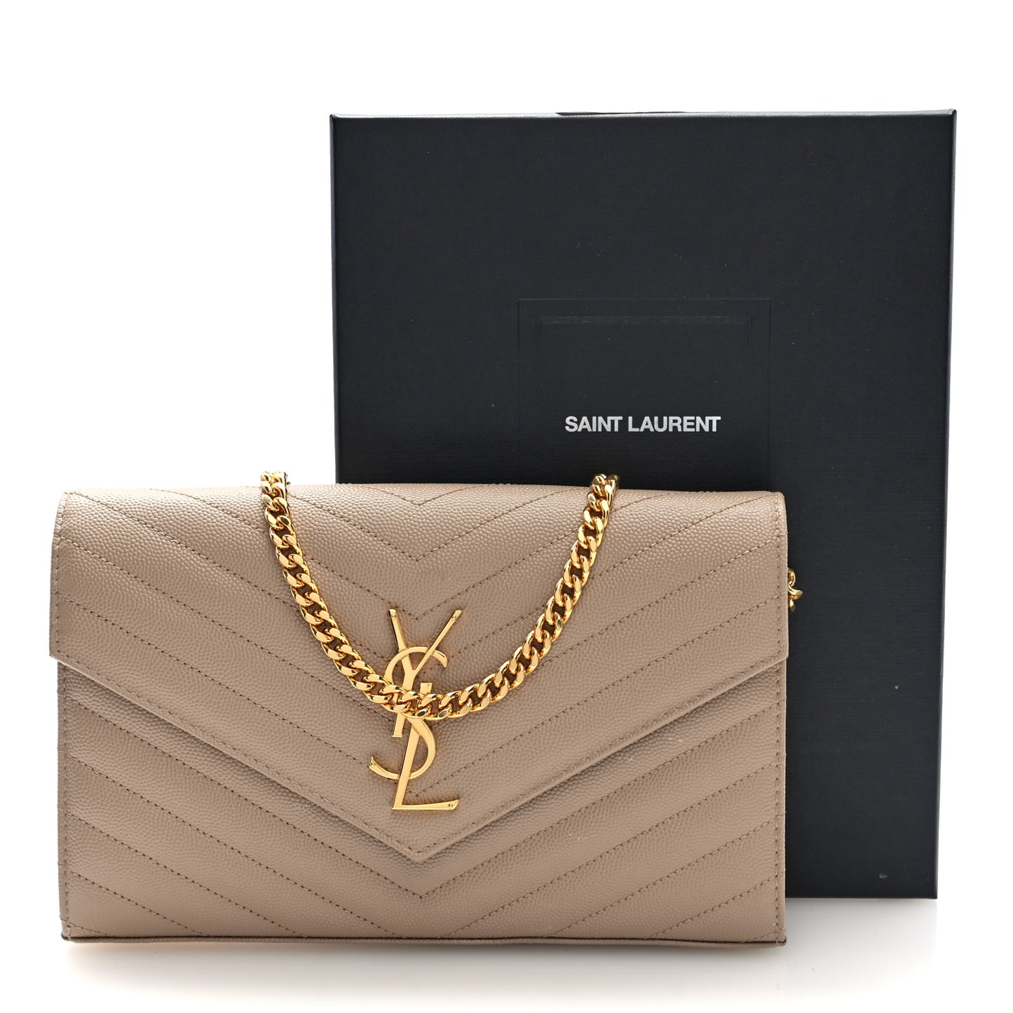 Grain De Poudre Matelasse Chevron Monogram Chain Wallet Dark Beige