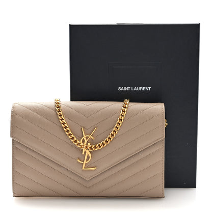 Saint Laurent Grain De Poudre Matelasse Chevron Monogram Chain Wallet Dark Beige 10 of 10