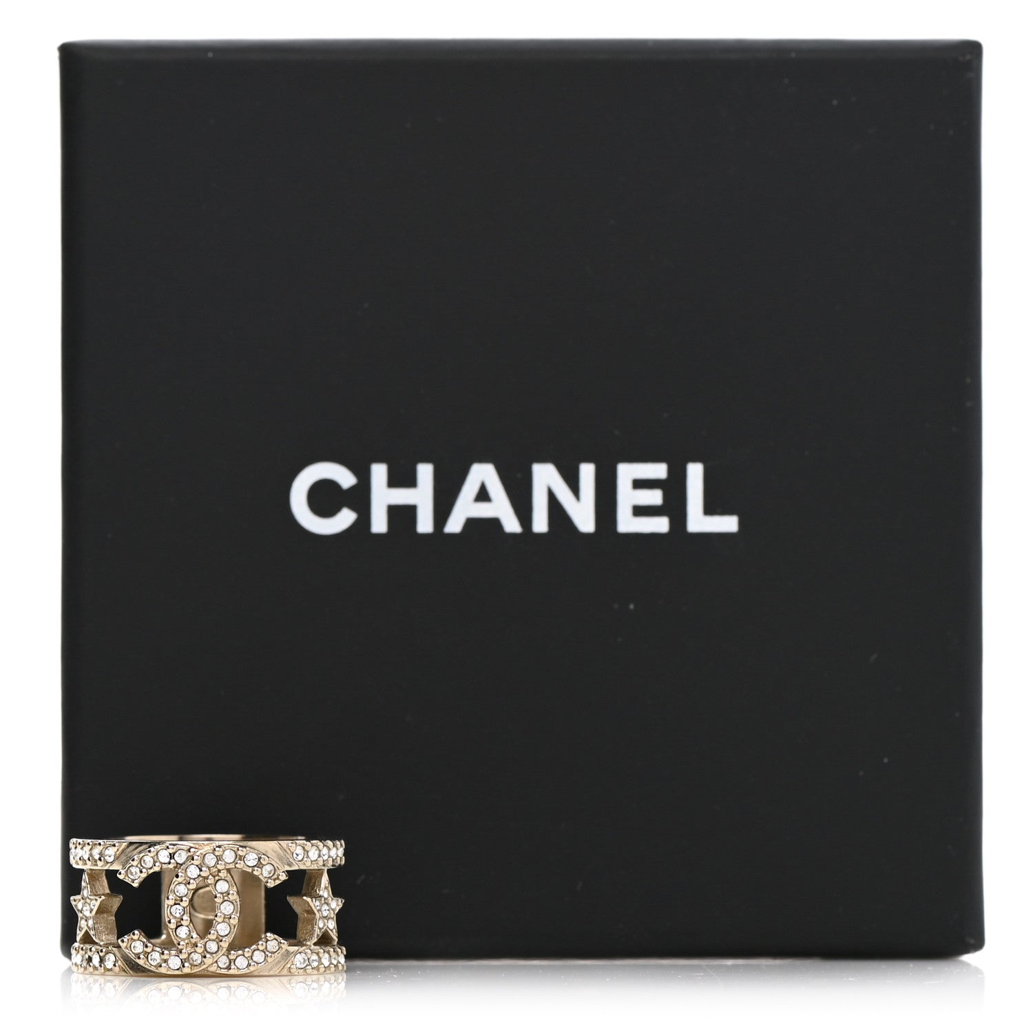 Chanel Metal Crystal CC Star Ring 52 Light Gold 5 of 5