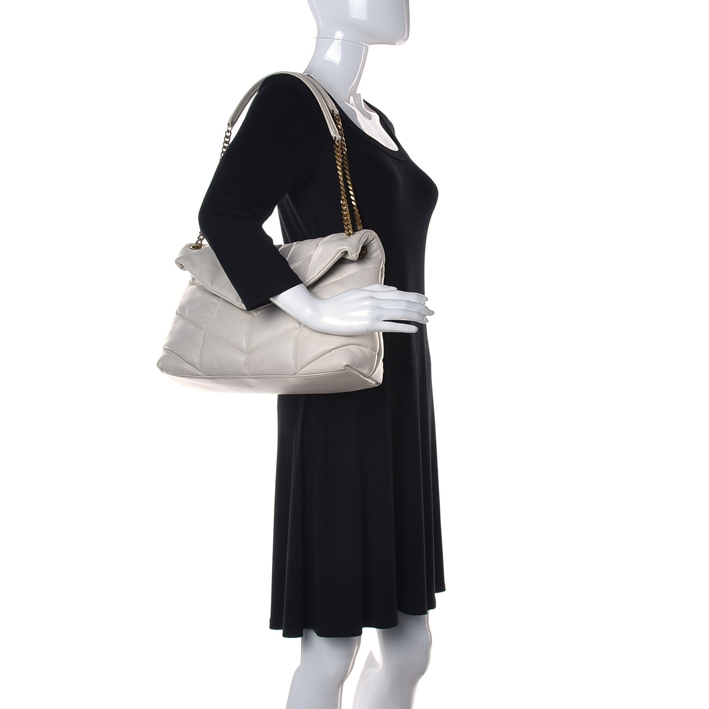 Lambskin Quilted Medium Loulou Puffer Monogram Chain Satchel Crema Soft