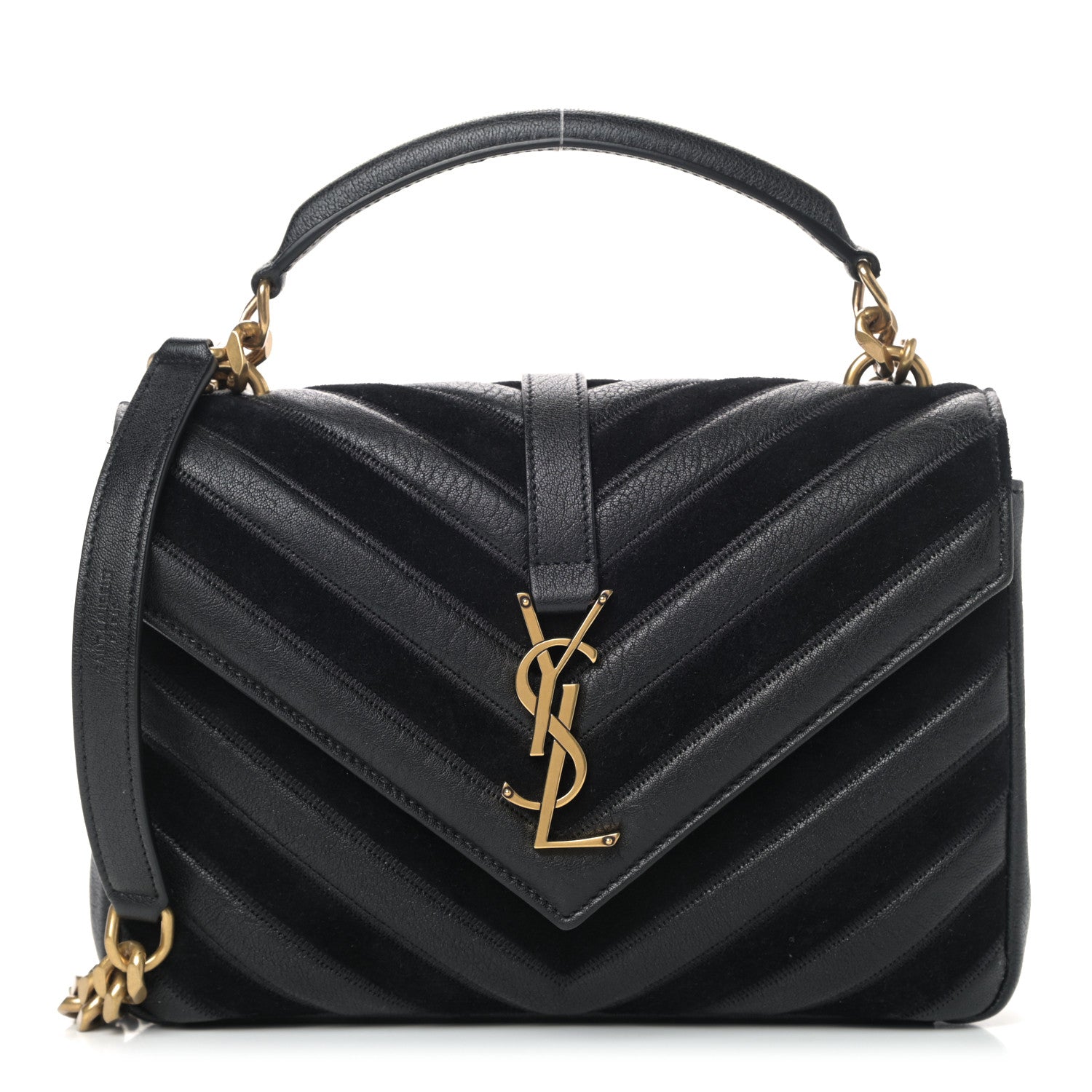 Saint Laurent Calfskin Suede Matelasse Chevron Monogram Medium College Bag Marine 1 of 9