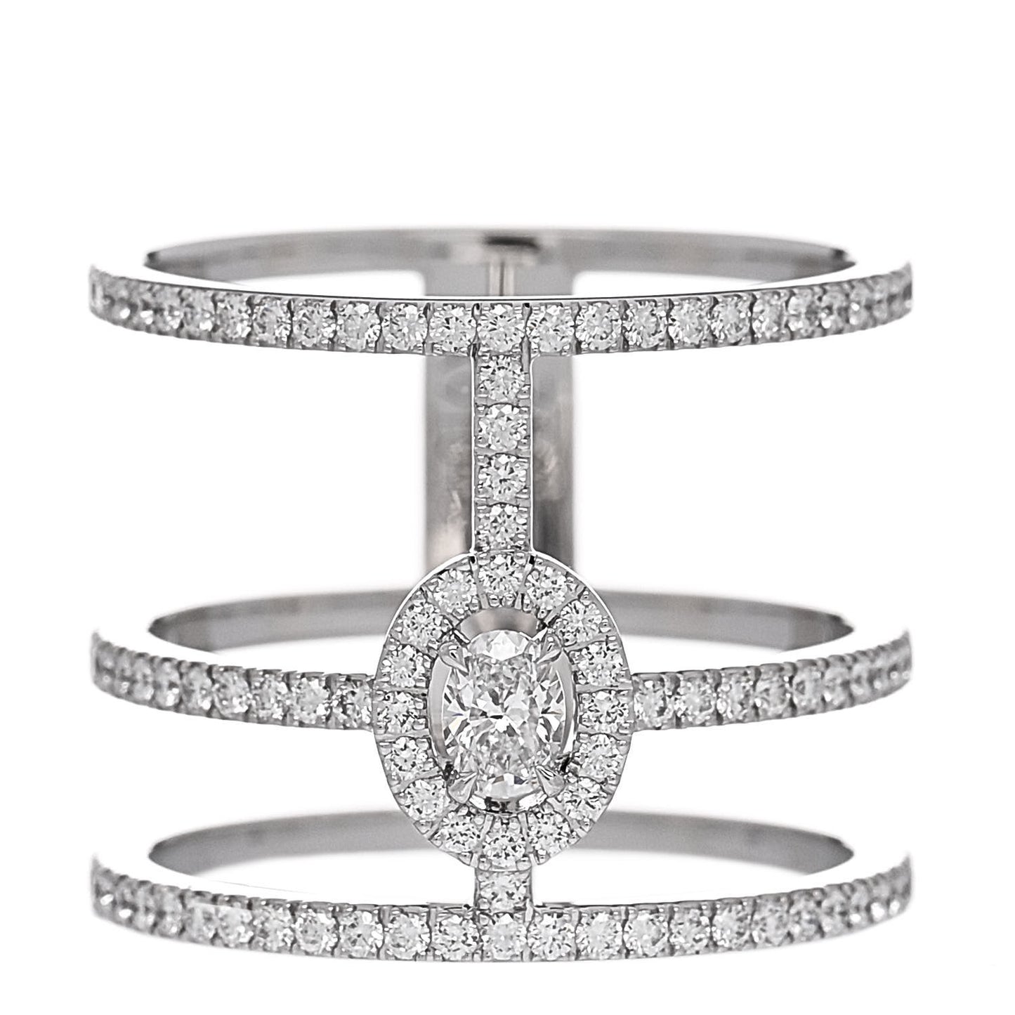 18K White Gold Diamond Glamazone 3 Row Pave Ring 54 6.75