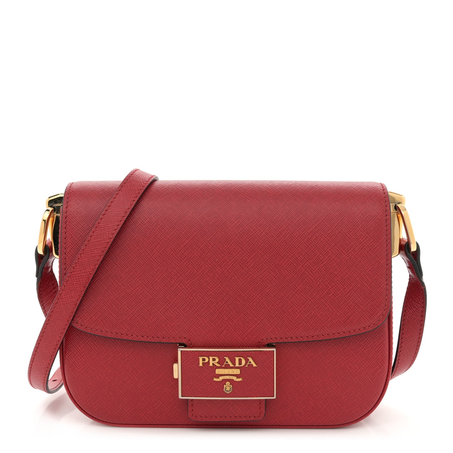 Saffiano Lux Embleme Flap Shoulder Bag Fuoco