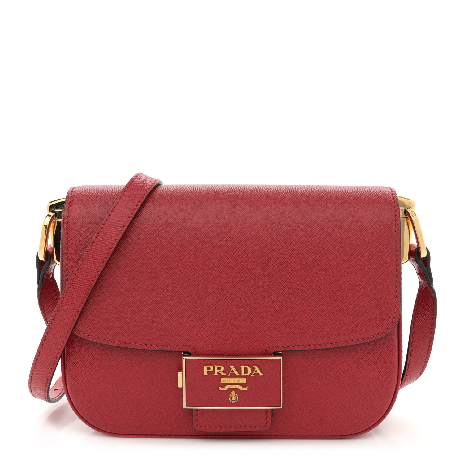 Prada Saffiano Lux Embleme Flap Shoulder Bag Fuoco 1 of 12