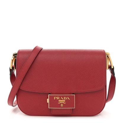Prada Saffiano Lux Embleme Flap Shoulder Bag Fuoco 1 of 12