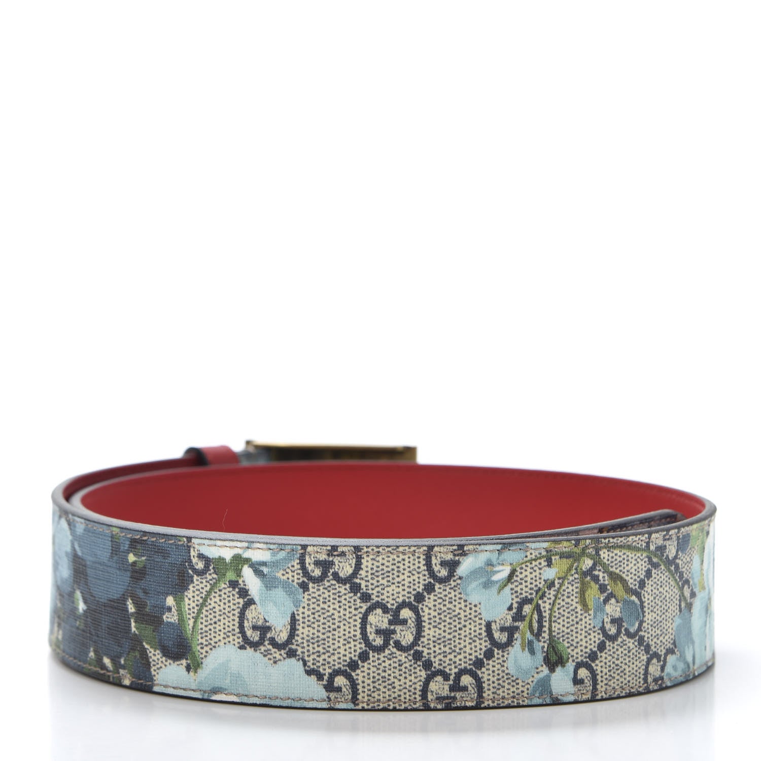 Gucci GG Plus Monogram Blooms Plaque Belt 80 32 Blue 2 of 4