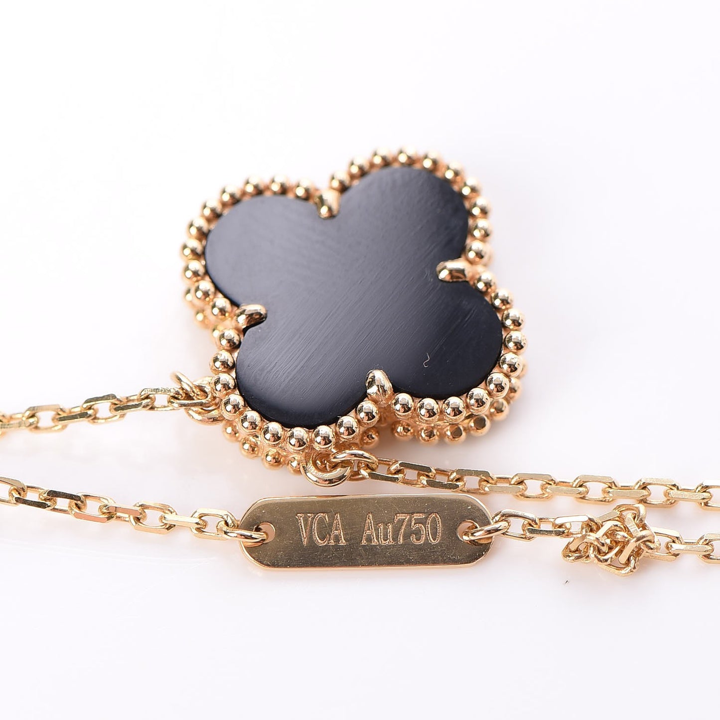 18K Yellow Gold Black Onyx Vintage Alhambra Pendant Necklace