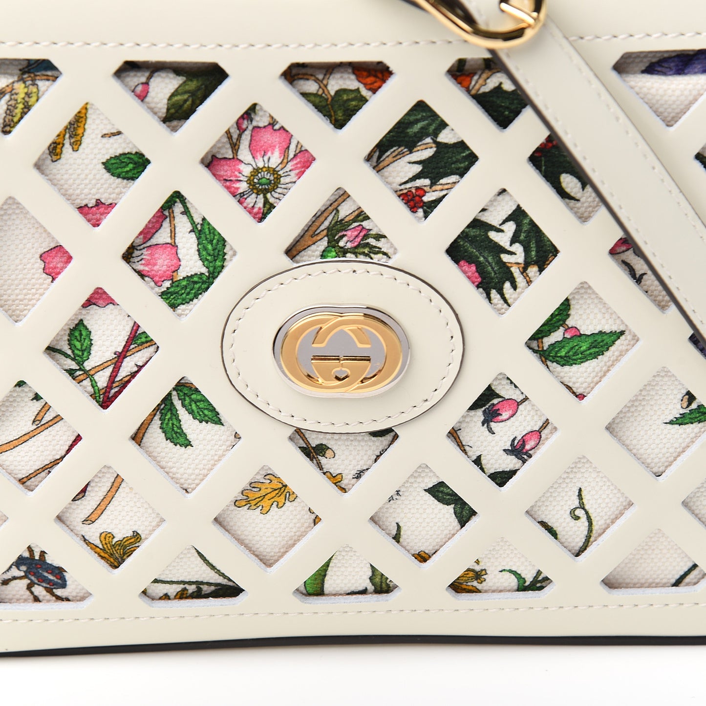 Canvas Calfskin Flora Infinity Cutout Shoulder Bag White Multicolor