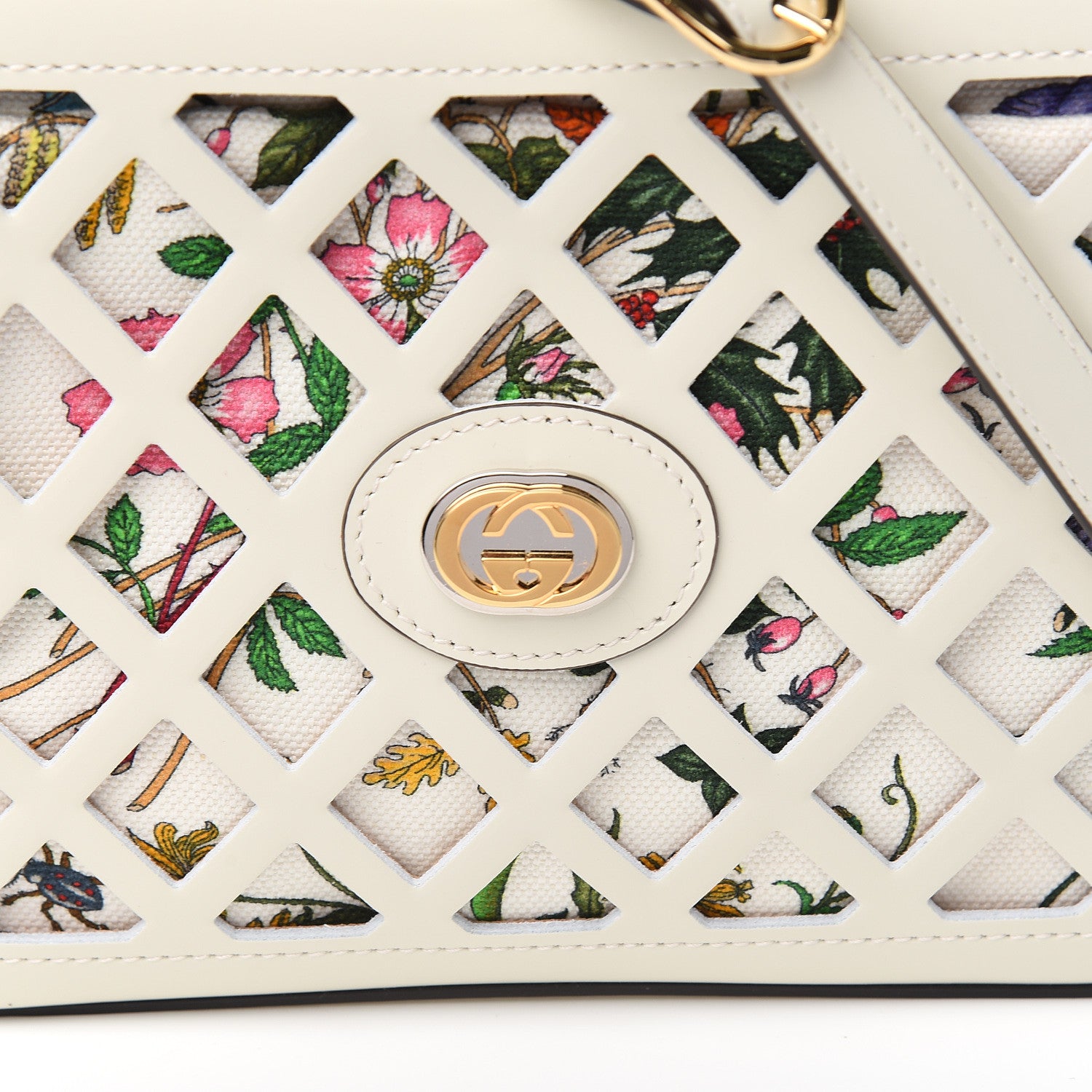 Gucci Canvas Calfskin Flora Infinity Cutout Shoulder Bag White Multicolor 9 of 9