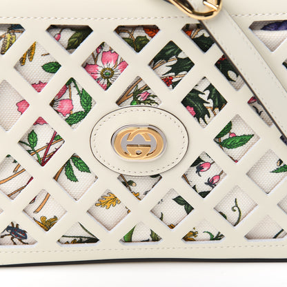 Gucci Canvas Calfskin Flora Infinity Cutout Shoulder Bag White Multicolor 9 of 9