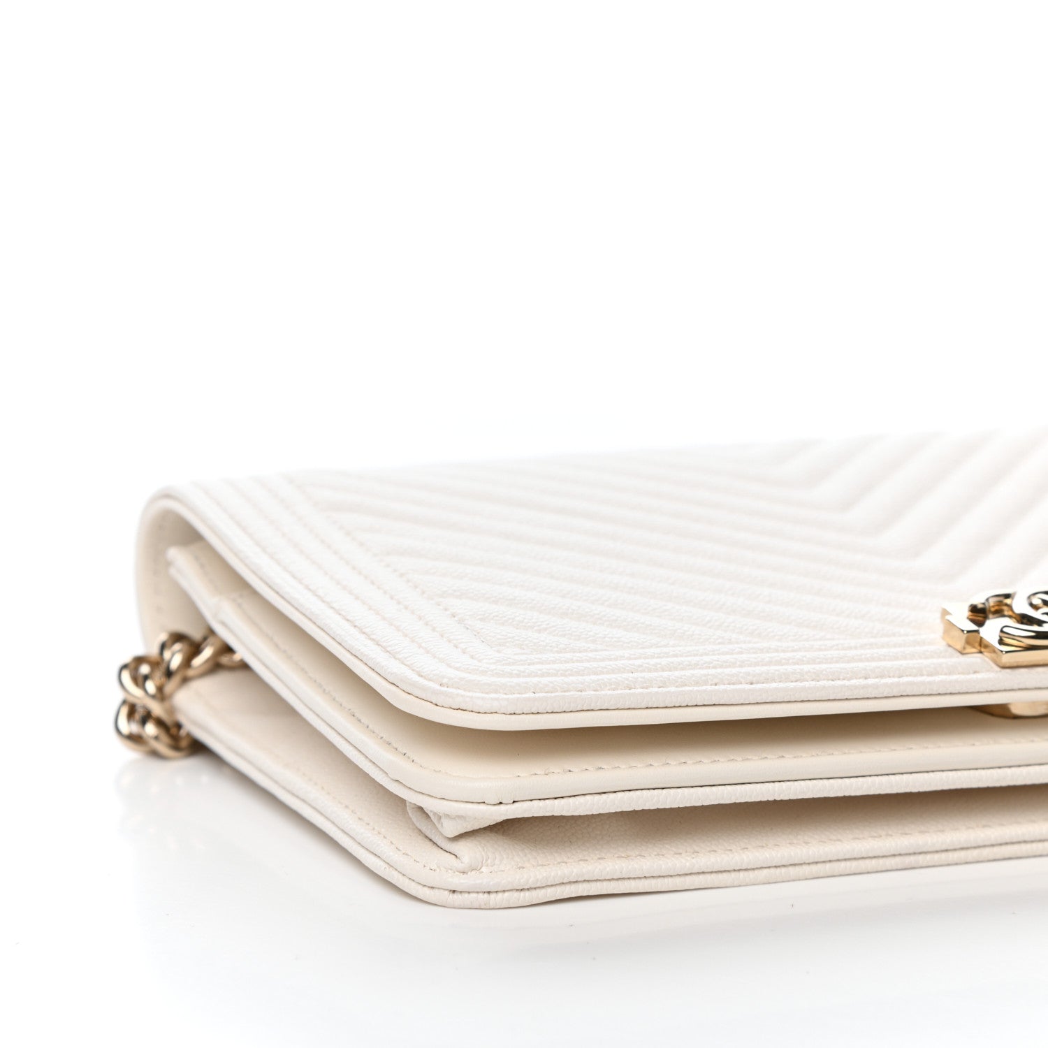 Chanel Caviar Chevron Boy Wallet On Chain WOC White 9 of 12