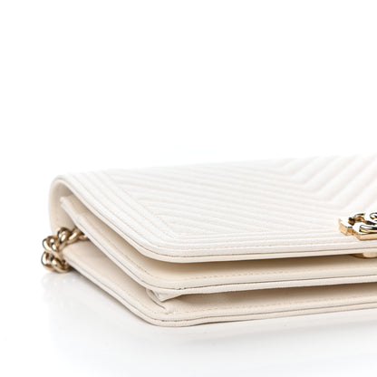 Chanel Caviar Chevron Boy Wallet On Chain WOC White 9 of 12