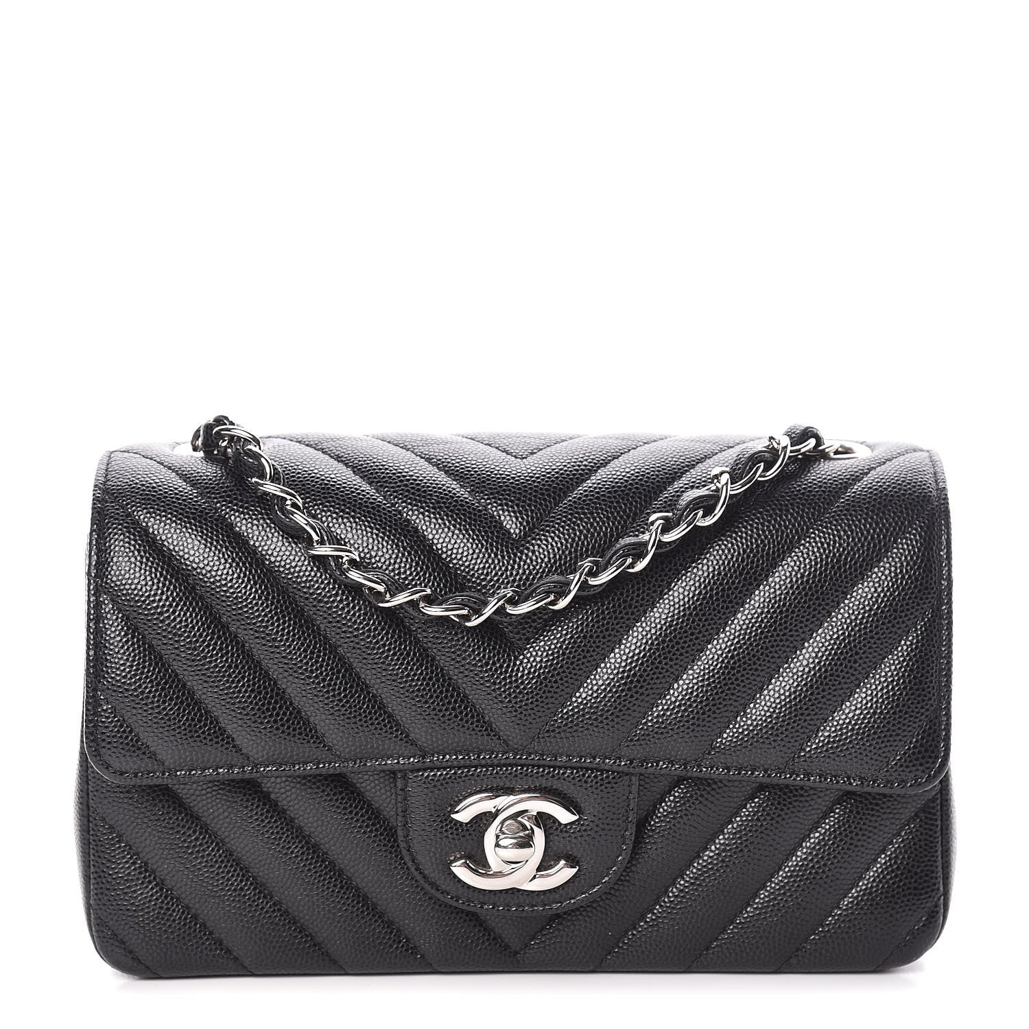 Chanel Caviar Chevron Quilted Mini Rectangular Flap Black 1 of 11