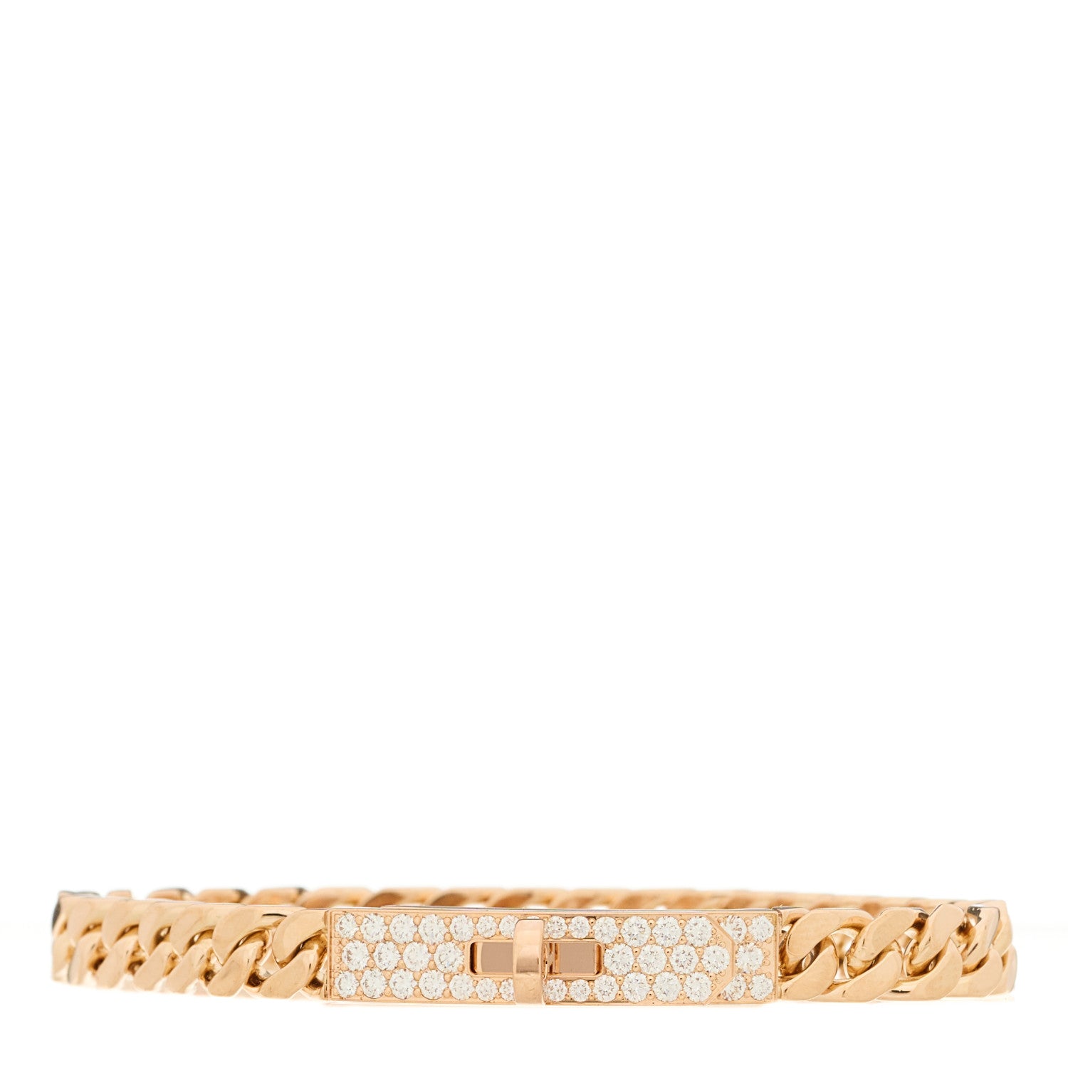 Hermes 18K Rose Gold Diamond TPM Kelly Gourmette Bracelet XL 1 of 4