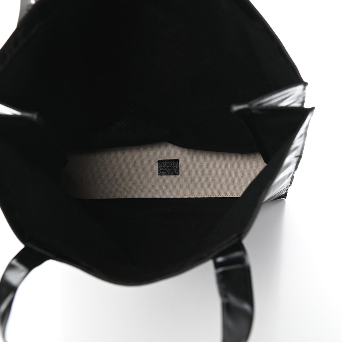 Patent Canvas Frame Logo Vertical Tote Black Crop