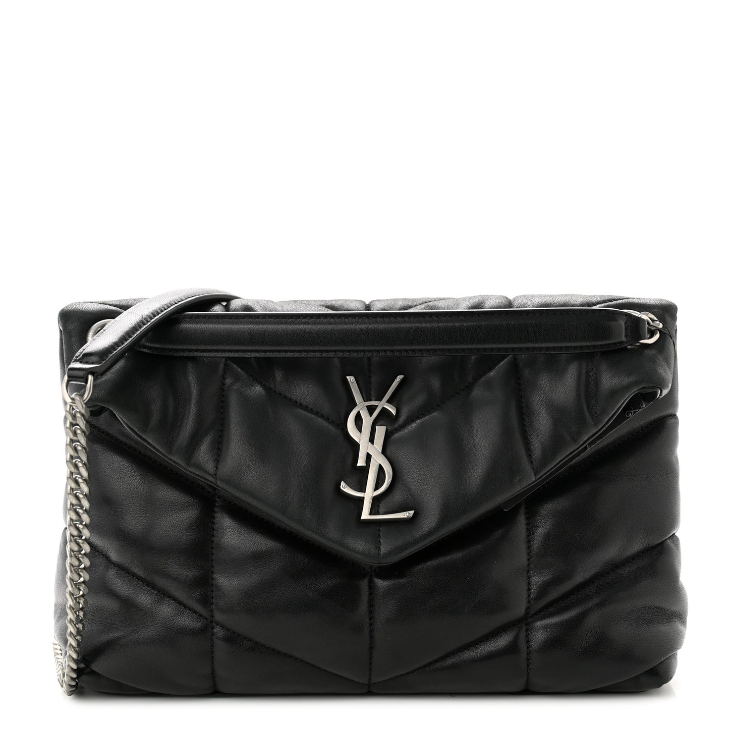 Lambskin Quilted Small Loulou Puffer Monogram Chain Satchel Black