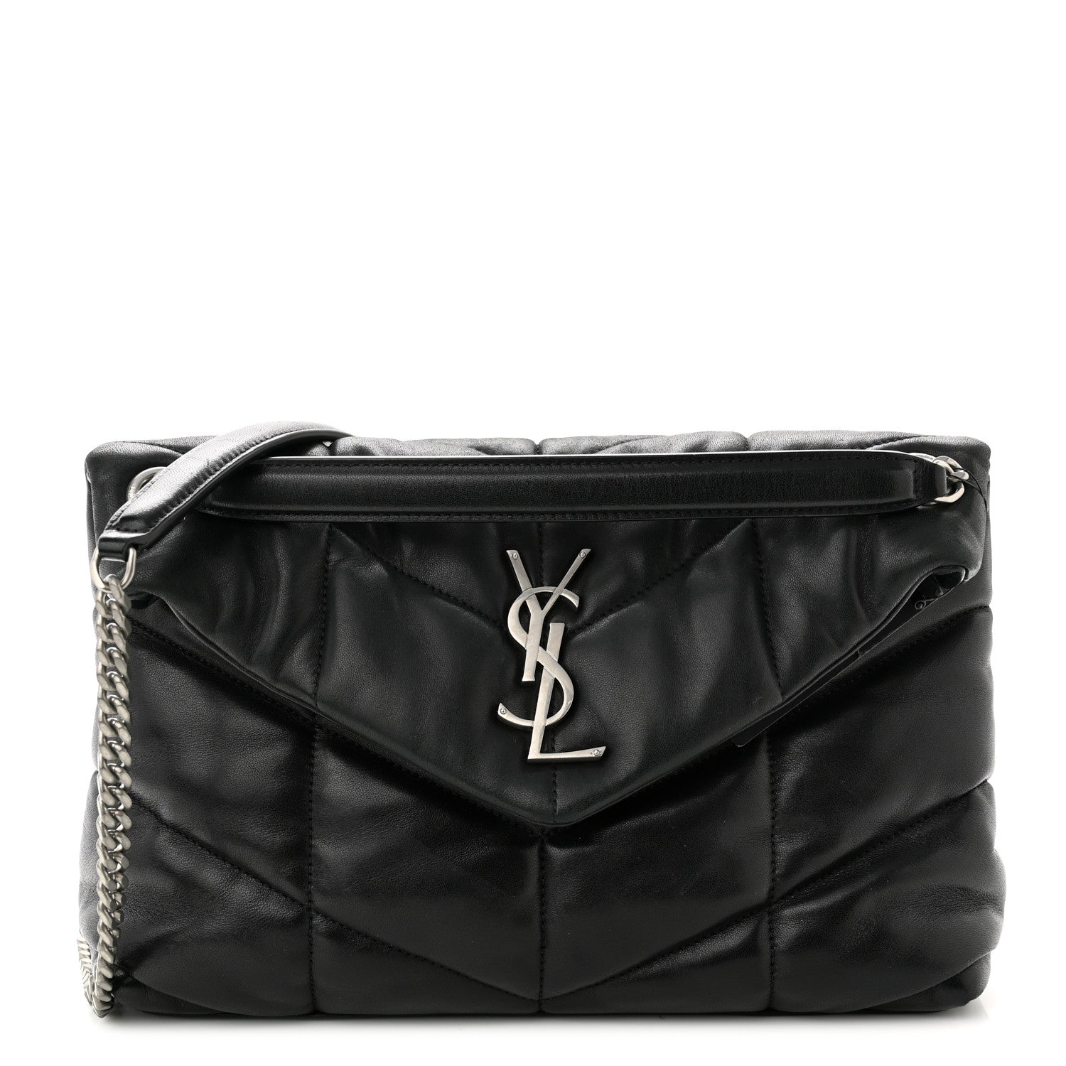 Saint Laurent Lambskin Quilted Small Loulou Puffer Monogram Chain Satchel Black 1 of 9
