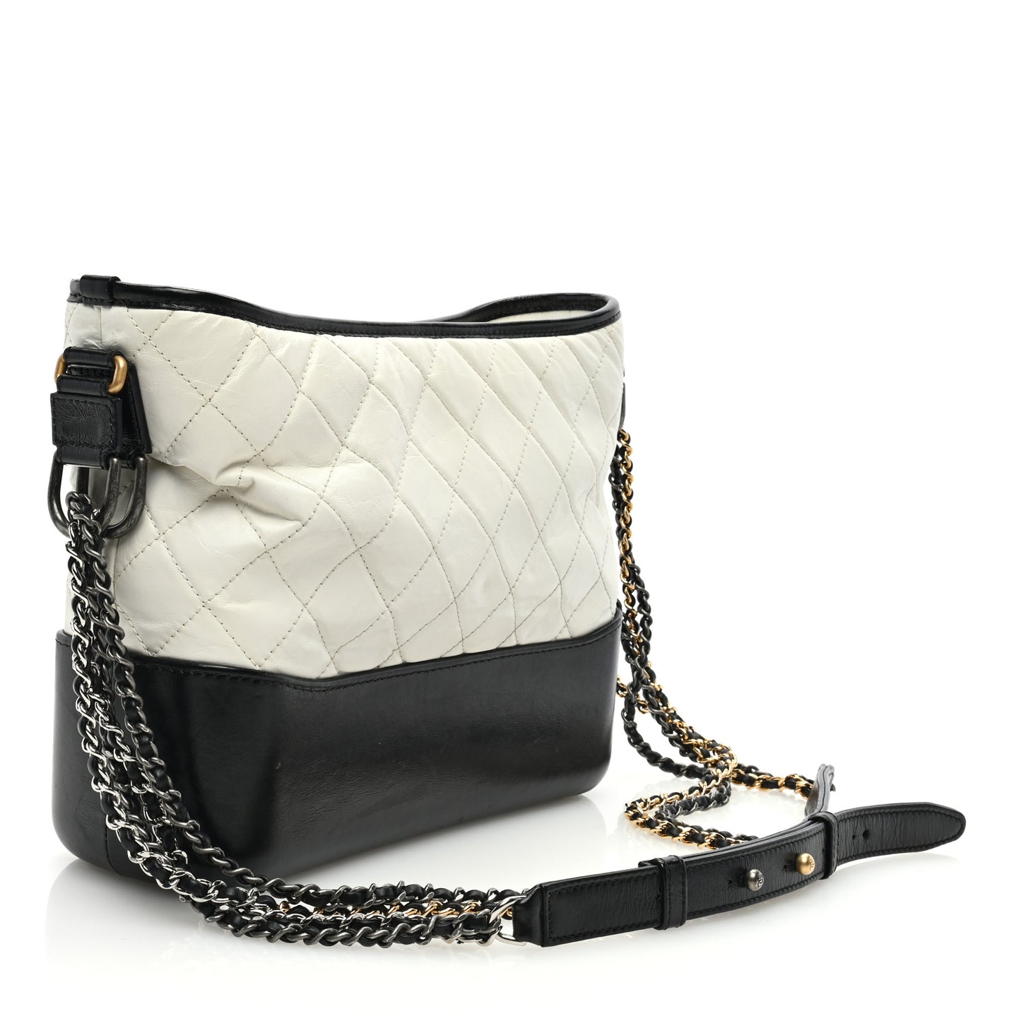 Aged Calfskin Quilted Medium Gabrielle Hobo White Black