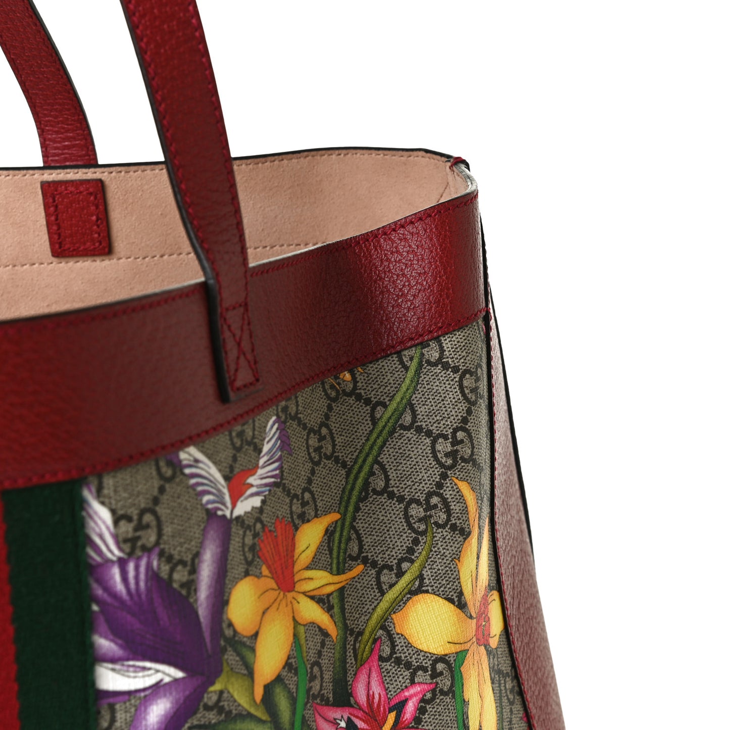 GG Supreme Monogram Flora Web Large Ophidia Tote Red
