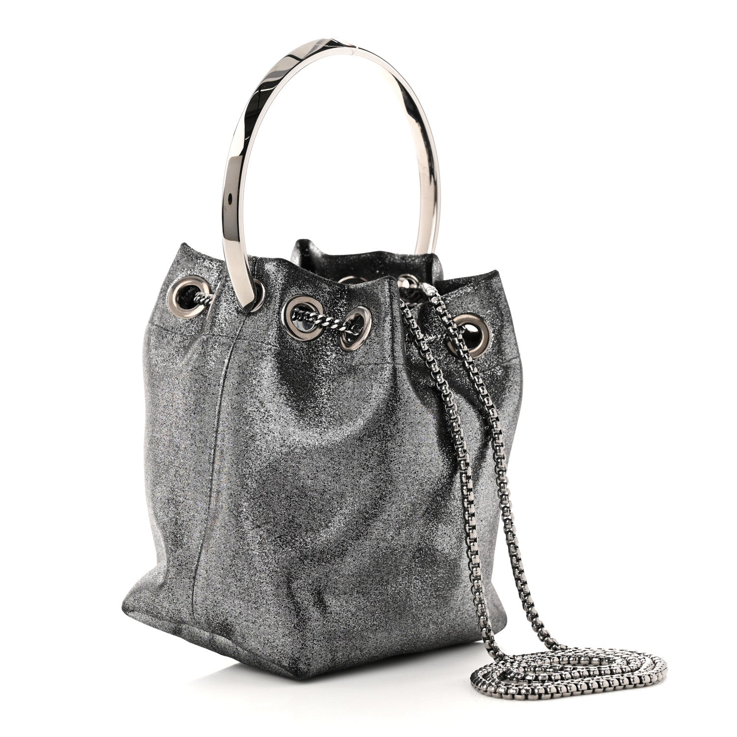 Jimmy Choo Metallic Fabric Bon Bon Bag Bucket Bag Silver 3 of 11