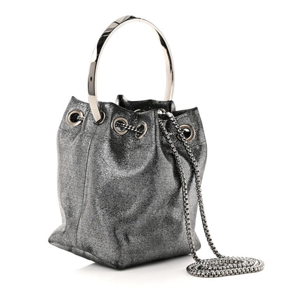 Jimmy Choo Metallic Fabric Bon Bon Bag Bucket Bag Silver 3 of 11