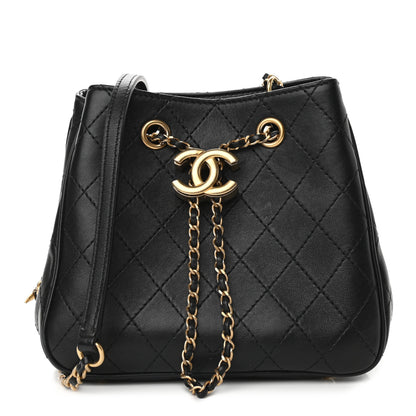 Chanel Calfskin Stitched Small Egyptian Amulet Drawstring Bag Black 1 of 9