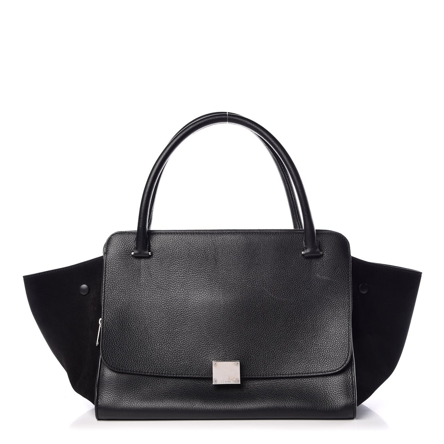 Drummed Calfskin Suede Double Zip Trapeze Black