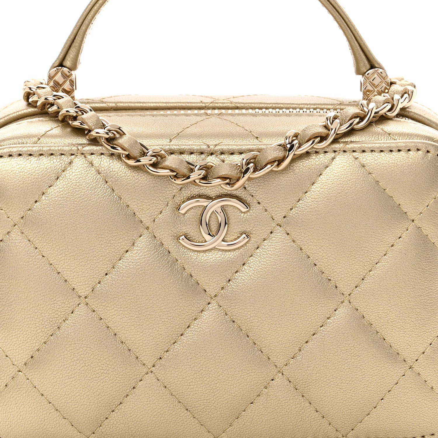 Chanel Metallic Lambskin Quilted Small Top Handle Vanity Case Gold 9 of 11