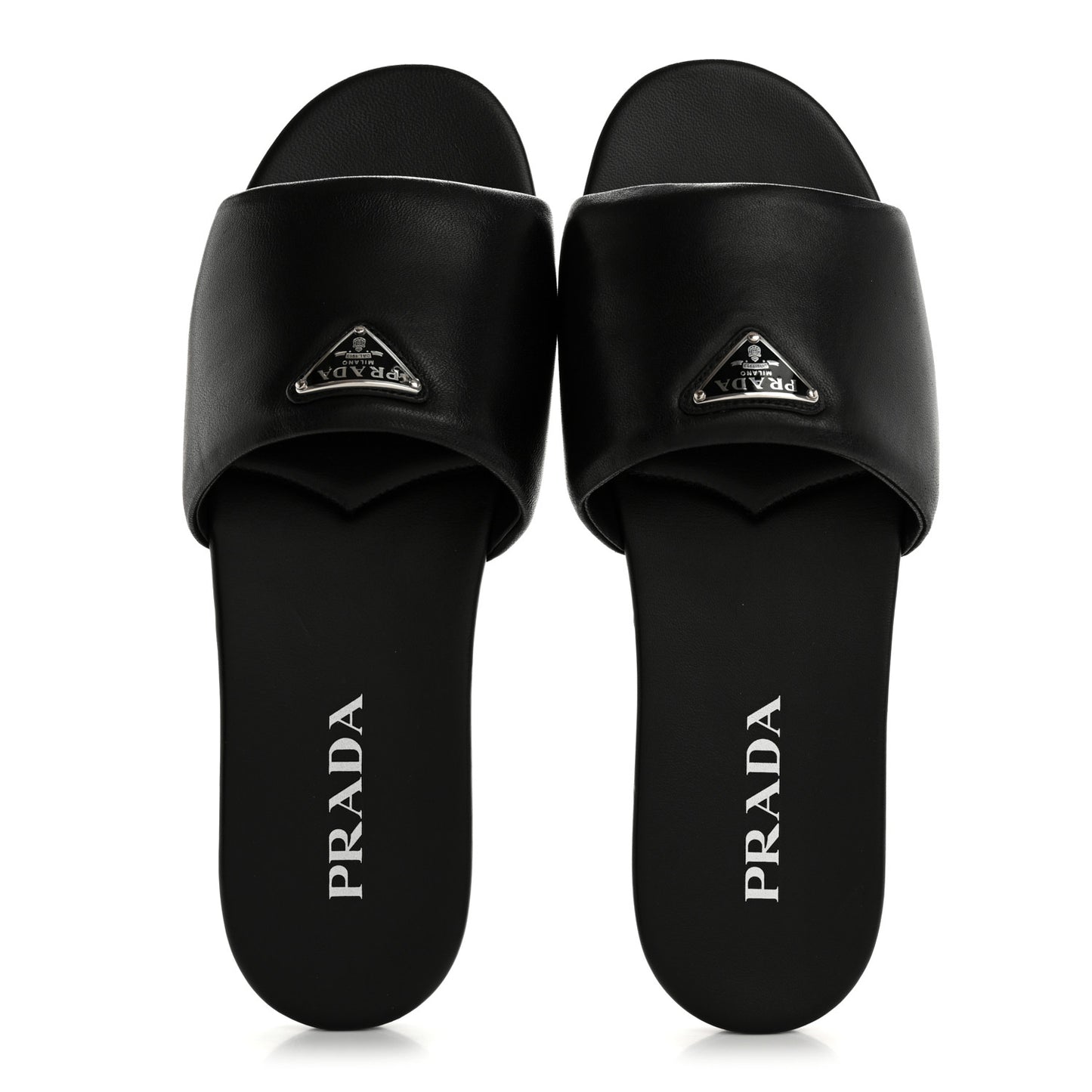 Soft Nappa Metal Triangle Logo Slide Sandals 39 Black
