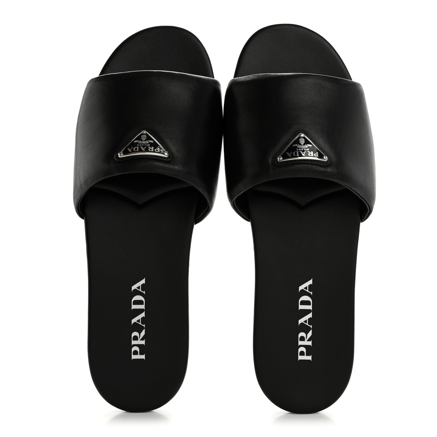 Prada Soft Nappa Metal Triangle Logo Slide Sandals 39 Black 2 of 11