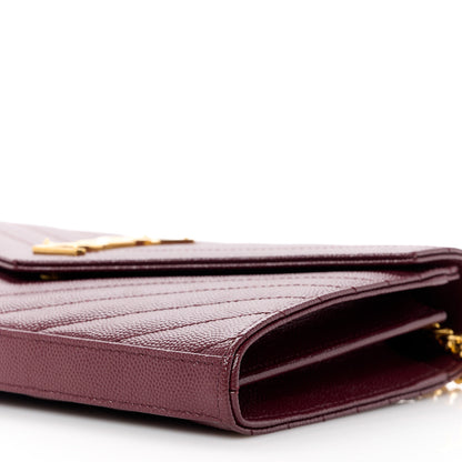 Saint Laurent Grain De Poudre Matelasse Chevron Monogram Chain Wallet Rouge Legion 9 of 9