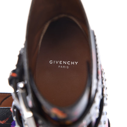 Givenchy Calfskin Studded Pansy Print Elegant Prue Buckle Bootie 39 Black 7 of 9